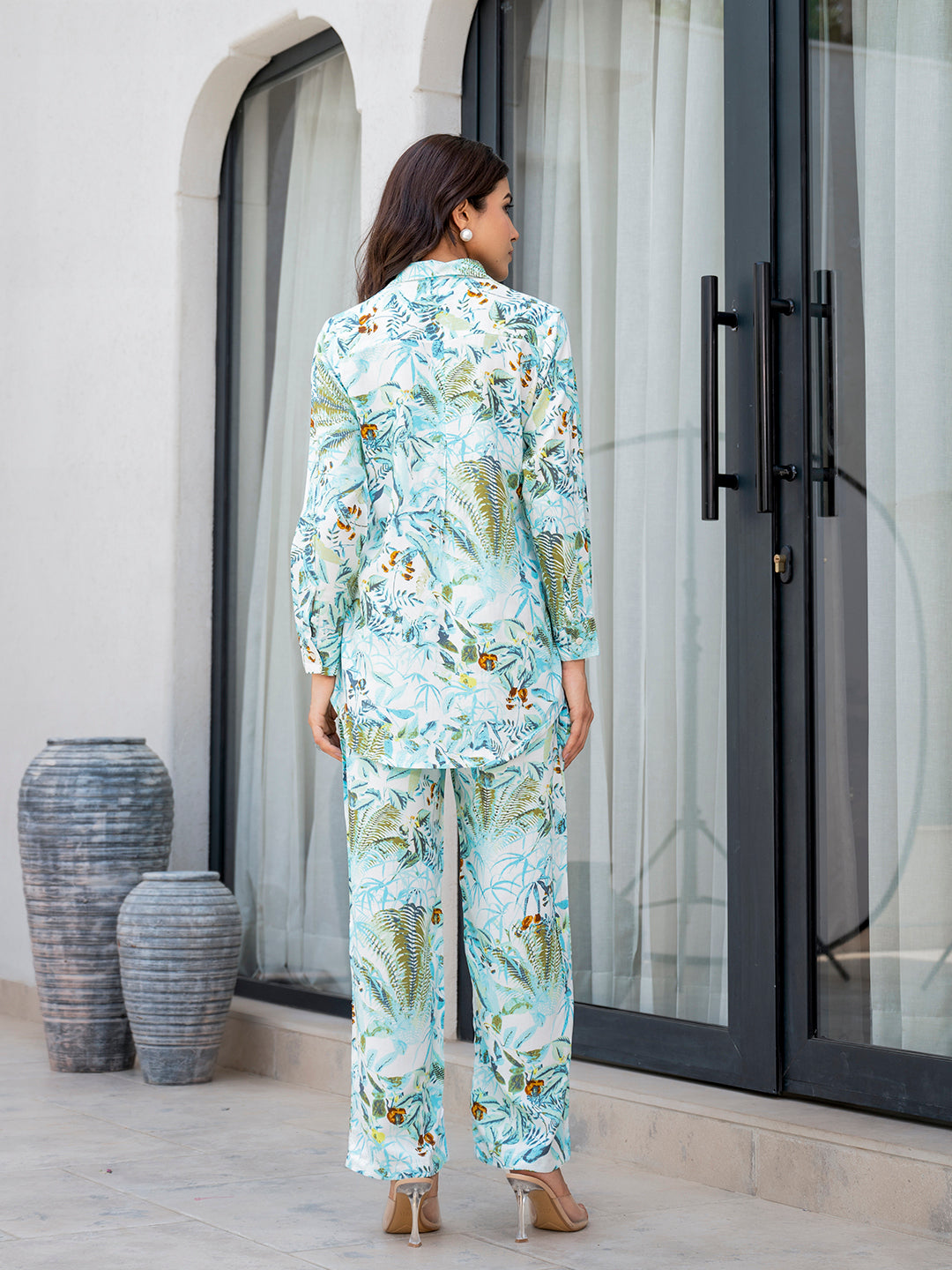 Noe Velarro Sky Blue Floral Printed Rayon Co-ord Set