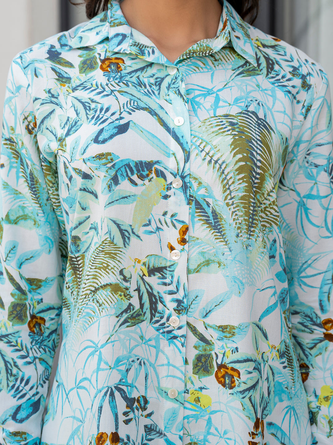 Noe Velarro Sky Blue Floral Printed Rayon Co-ord Set