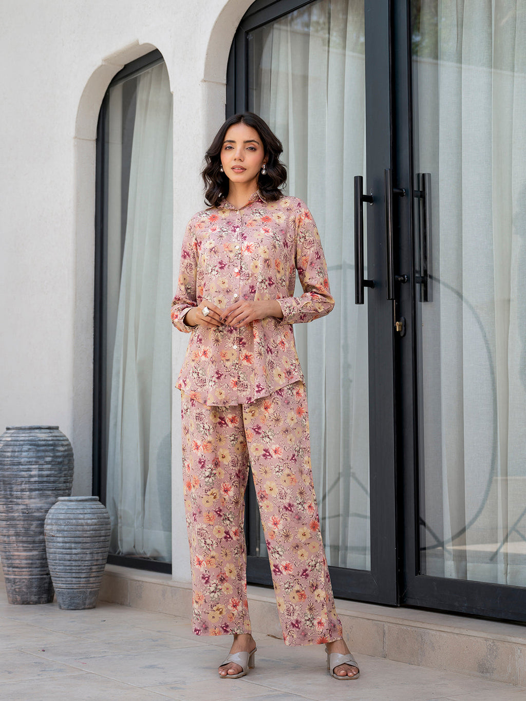 Noe Velarro Purple Multi Floral Printed Rayon Co-ord Set