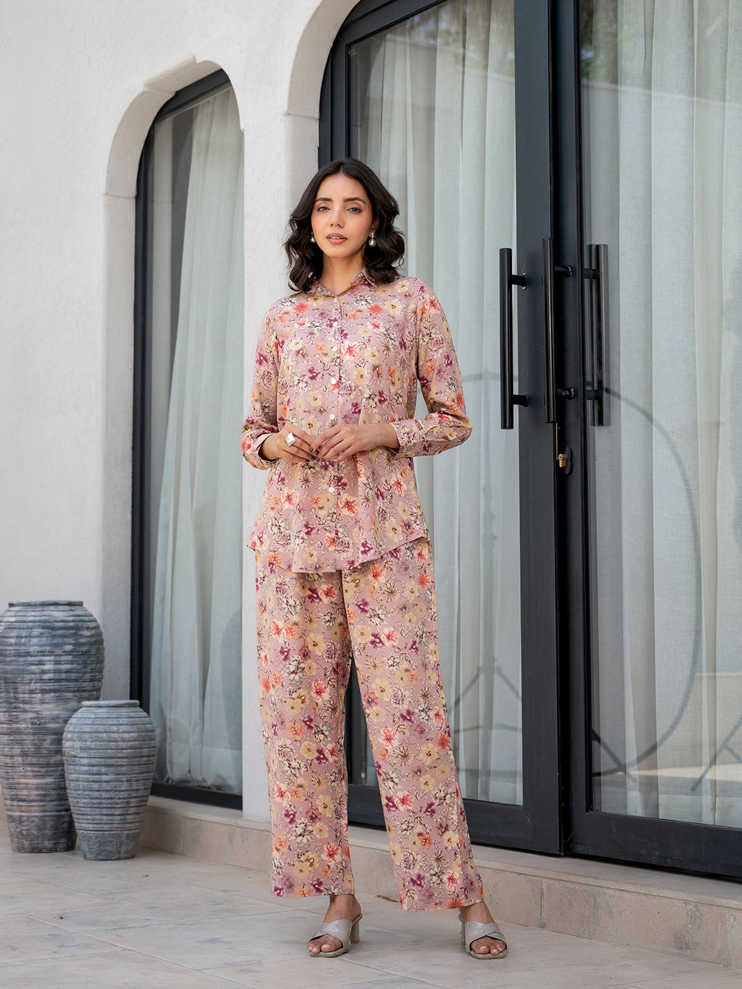 Noe Velarro Purple Multi Floral Printed Rayon Co-ord Set