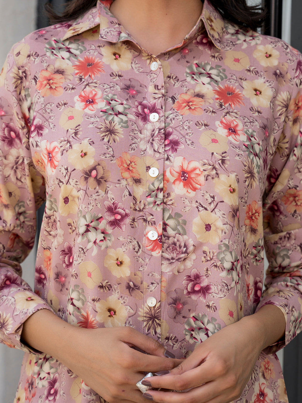 Noe Velarro Purple Multi Floral Printed Rayon Co-ord Set