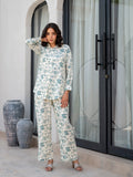 Noe Velarro White & Green Floral Printed Rayon Co-ord Set