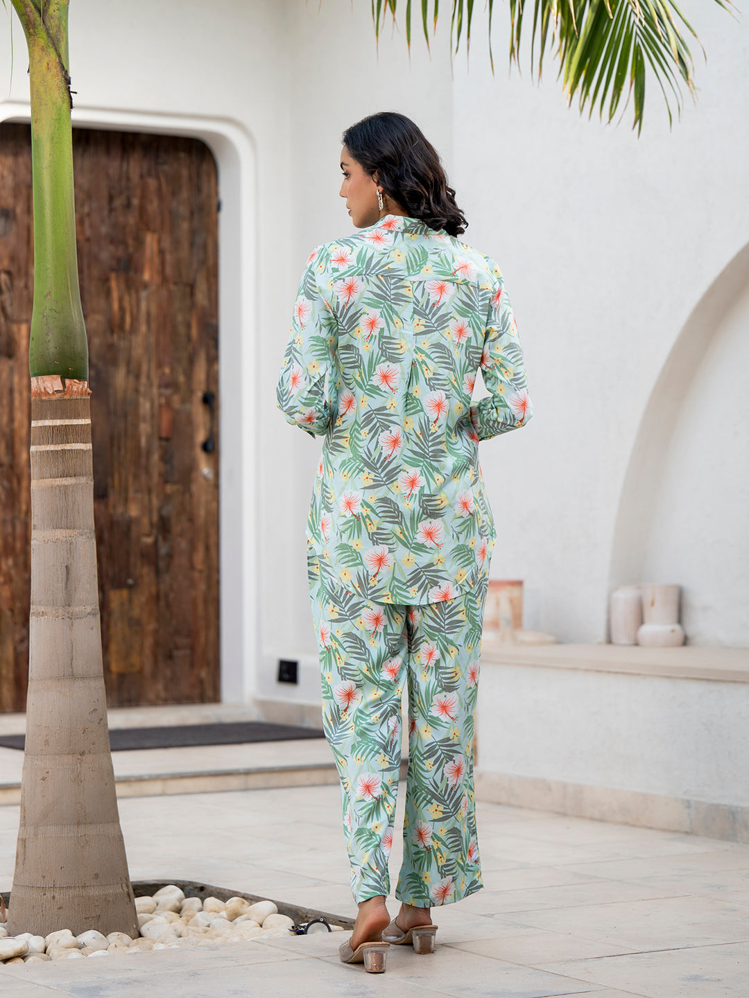 Noe Velarro Sky Blue Floral Printed Rayon Co-ord Set