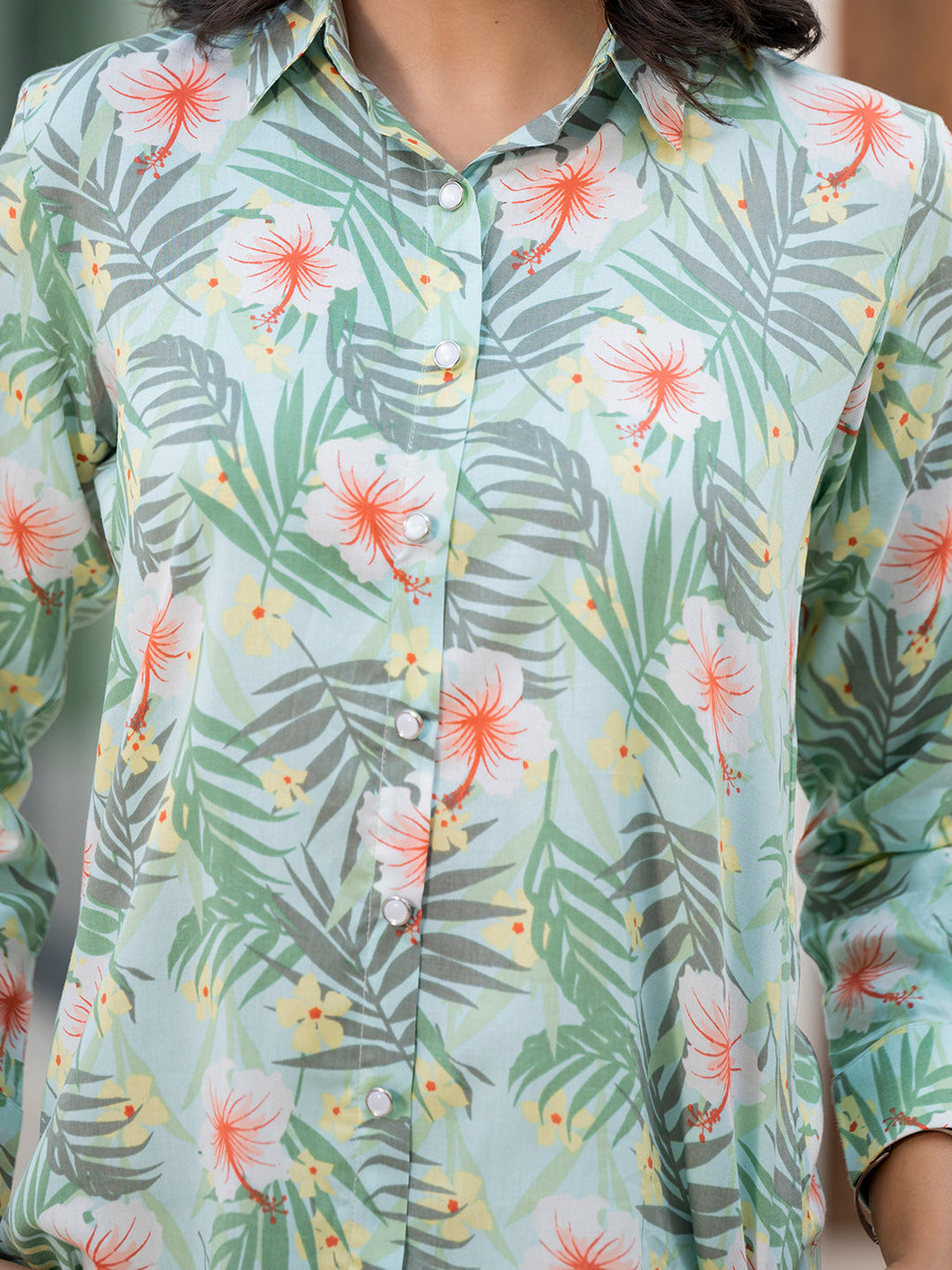 Noe Velarro Sky Blue Floral Printed Rayon Co-ord Set