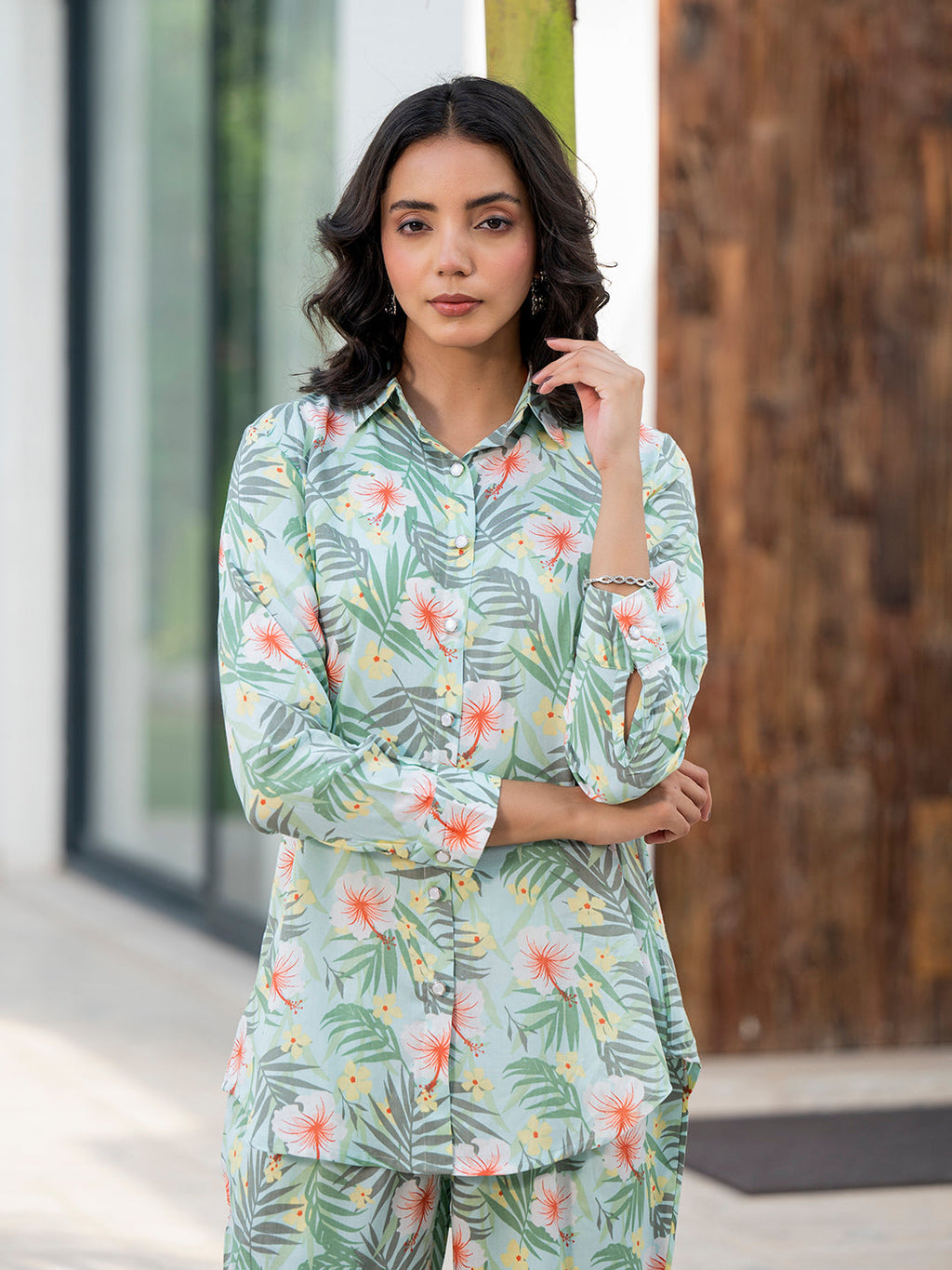 Noe Velarro Sky Blue Floral Printed Rayon Co-ord Set