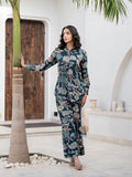 Noe Velarro Bottle green Floral Printed Rayon Co-ord Set for Women
