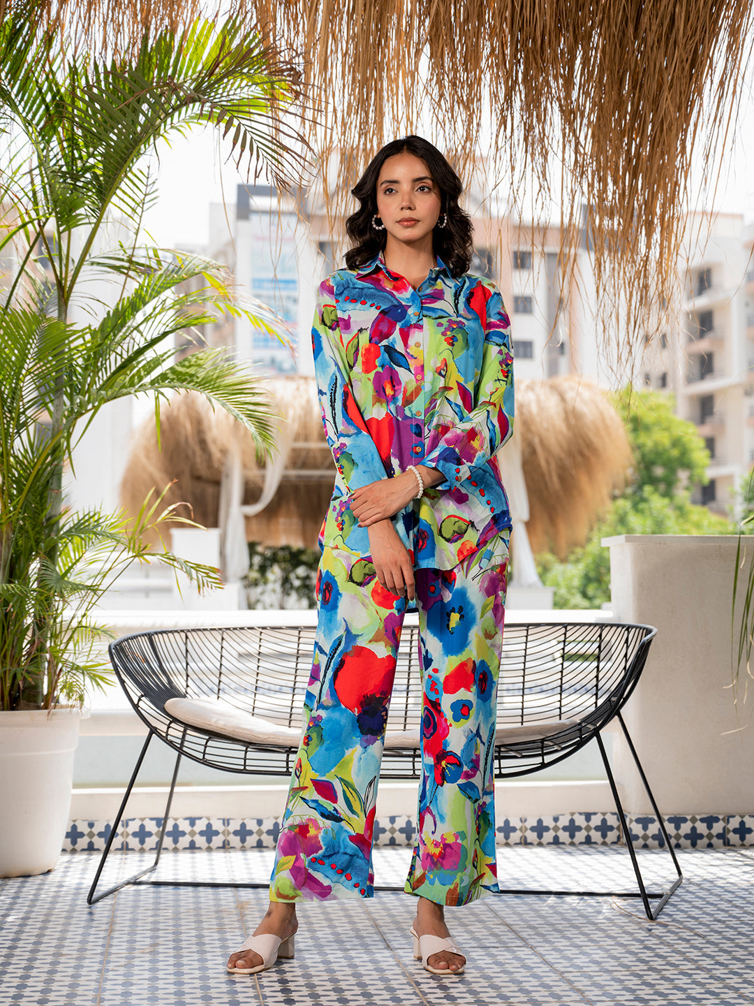 Noe Velarro Multi Floral Printed Rayon Co-ord set for Women