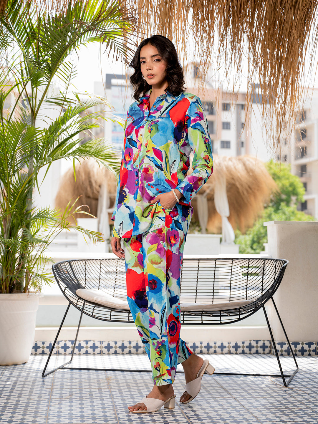 Noe Velarro Multi Floral Printed Rayon Co-ord set for Women