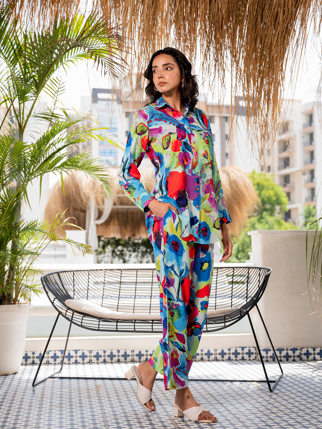 Noe Velarro Multi Floral Printed Rayon Co-ord set for Women