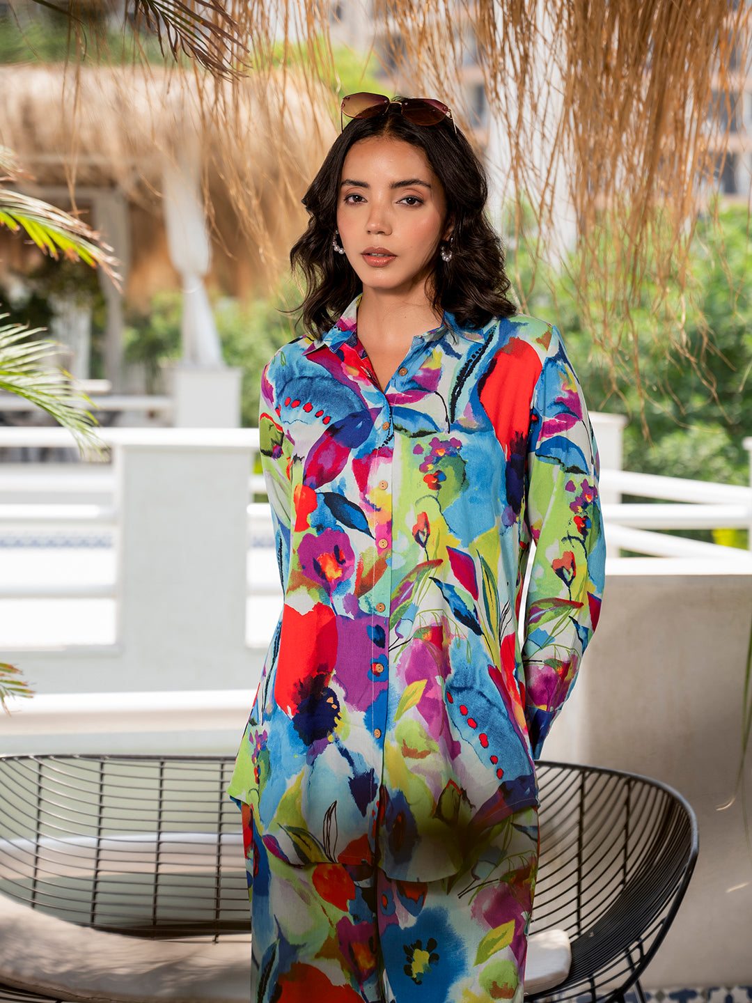 Noe Velarro Multi Floral Printed Rayon Co-ord set for Women