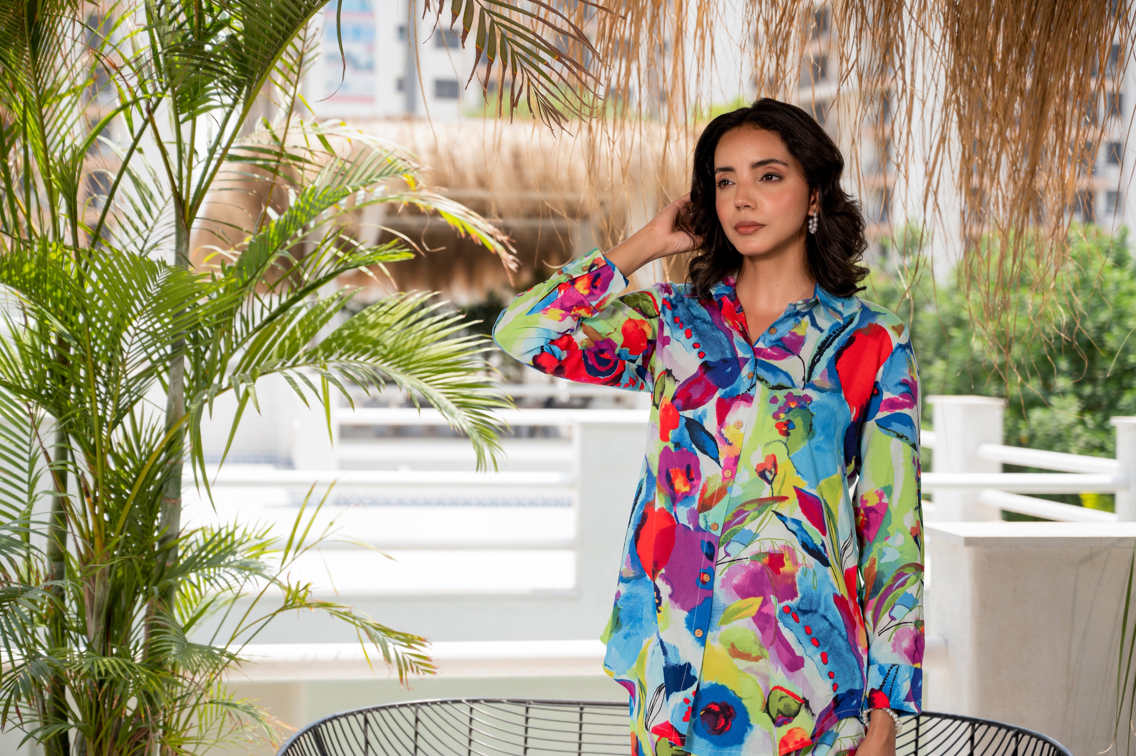 Noe Velarro Multi Floral Printed Rayon Co-ord set for Women