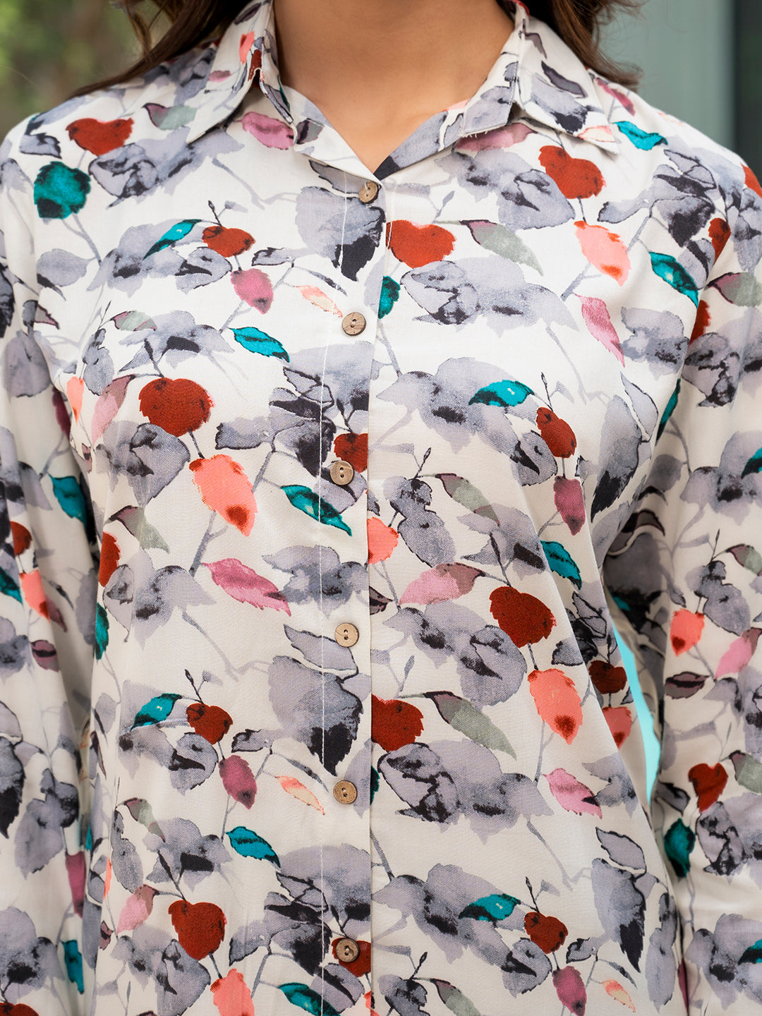 Noe Velarro White Multicolor Floral Printed Rayon Co-ord Set