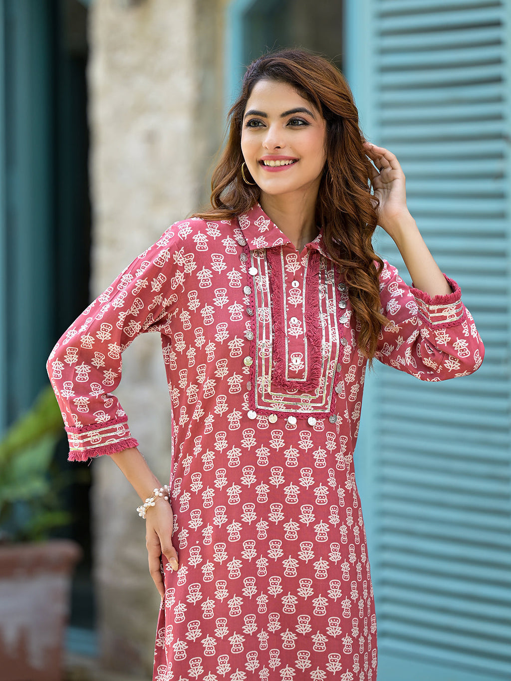 Noe Velarro Peach Cotton Straight Knee Long Co-Ord Set or Pathani Suit