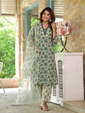 Noe Velarro Bottle Green Floral Print Cotton Kurta Set for Women
