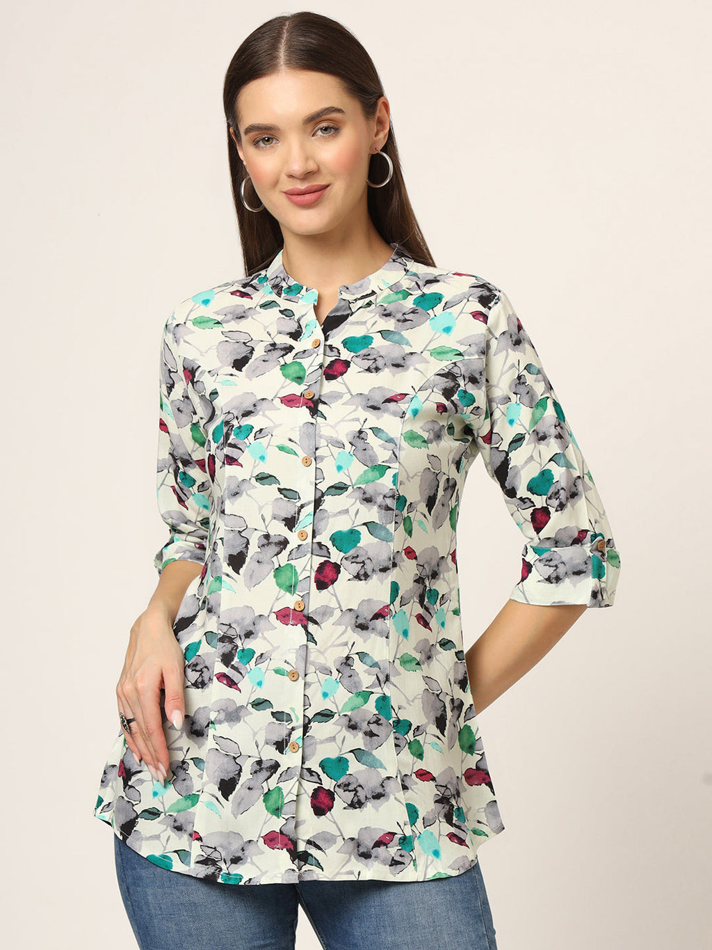 Noe Velarro Multicolor Printed Rayon Fabric Shirt Style Top