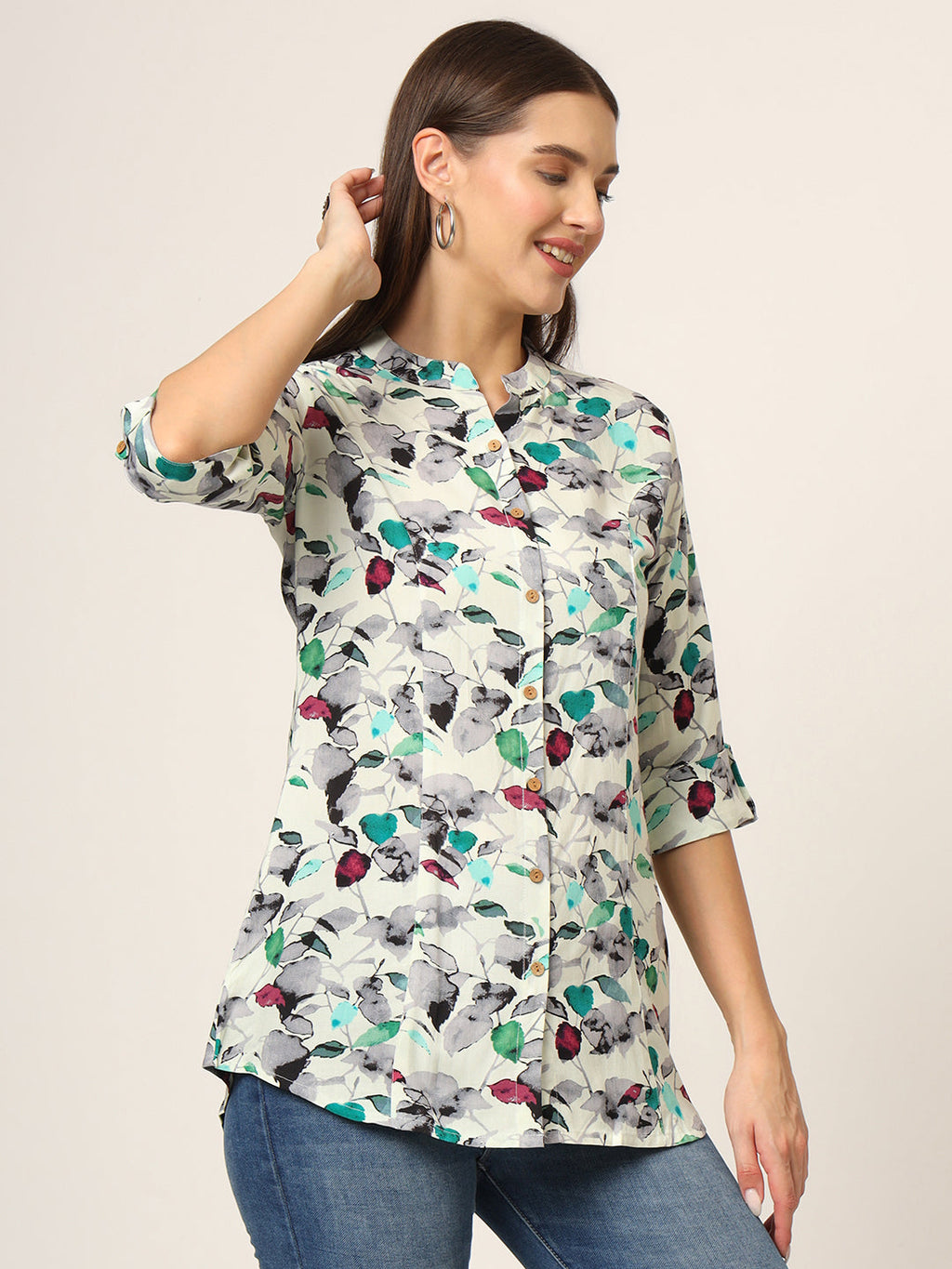 Noe Velarro Multicolor Printed Rayon Fabric Shirt Style Top