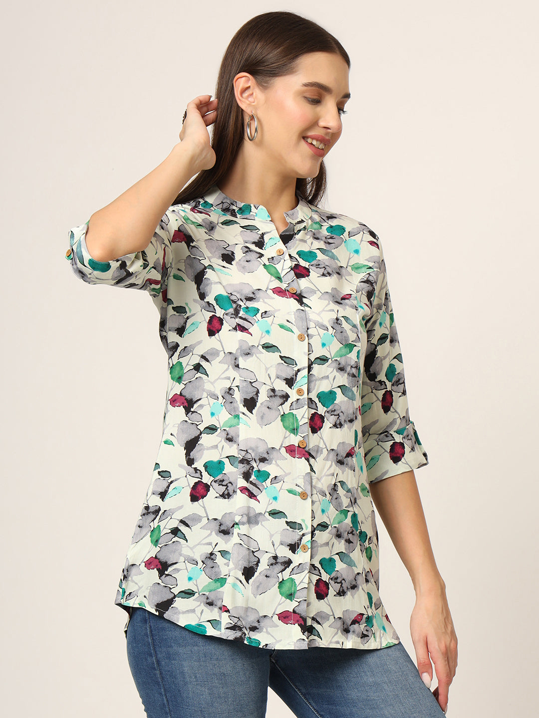Noe Velarro Multicolor Printed Rayon Fabric Shirt Style Top