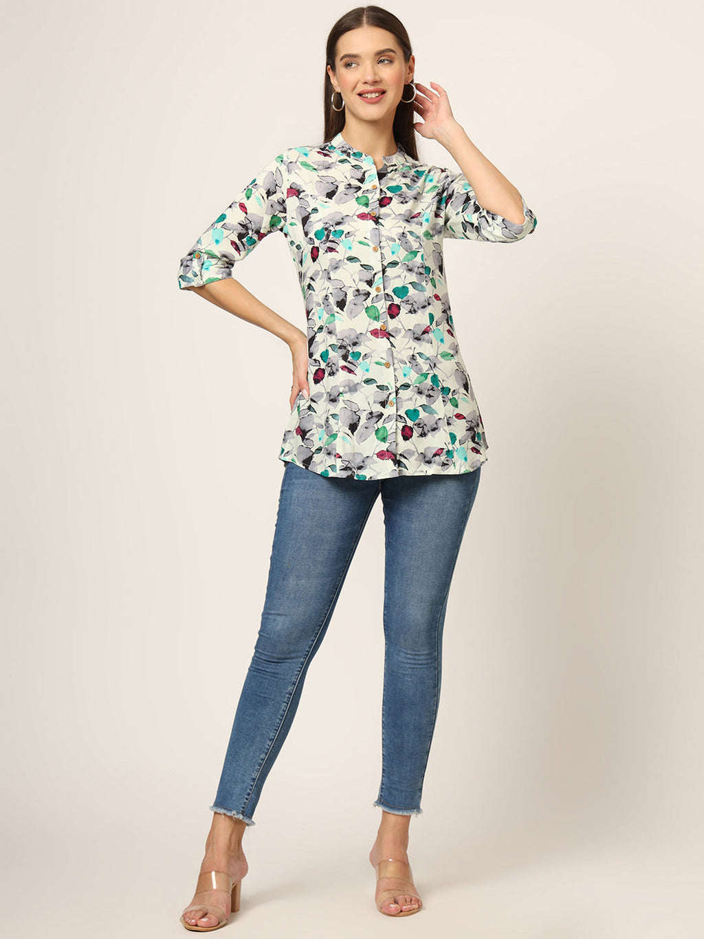 Noe Velarro Multicolor Printed Rayon Fabric Shirt Style Top