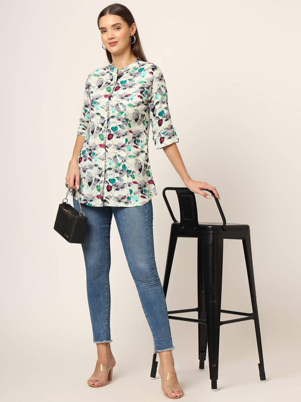 Noe Velarro Multicolor Printed Rayon Fabric Shirt Style Top