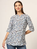 Noe Velarro Blue Printed Rayon Fabric Shirt Style Top