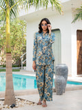 Noe Velarro Blue Floral Printed Rayon Co-ord Set