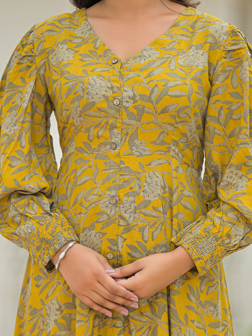 Noe Velarro Mustard Rayon Flare Dress