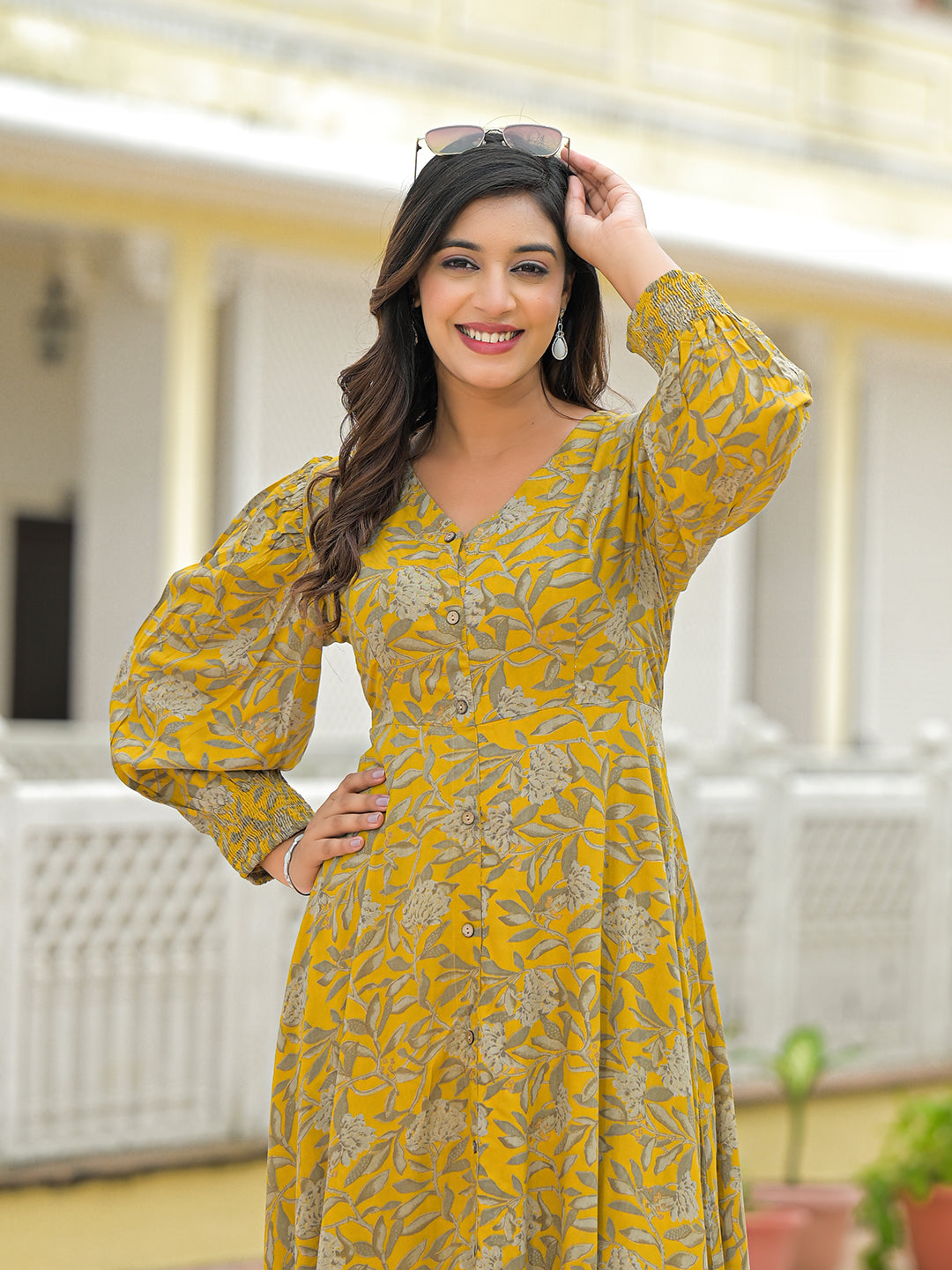 Noe Velarro Mustard Rayon Flare Dress