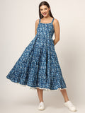 Noe Velarro Sky Blue Printed Cotton Fabric Fit & Flare Dress