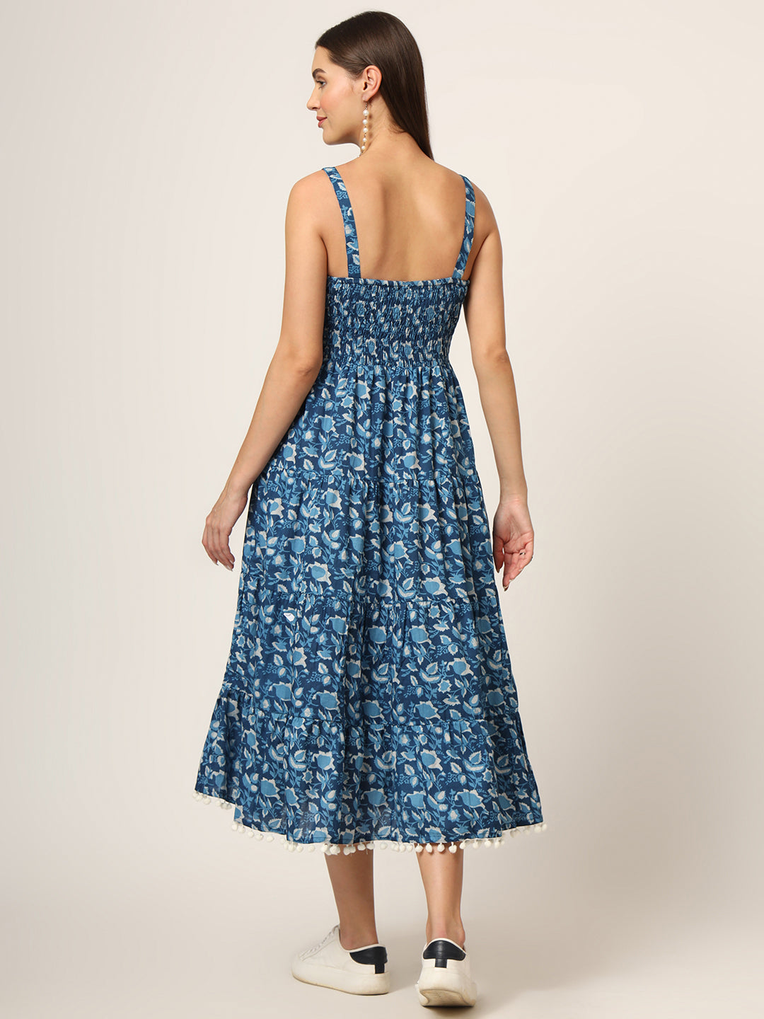 Noe Velarro Sky Blue Printed Cotton Fabric Fit & Flare Dress
