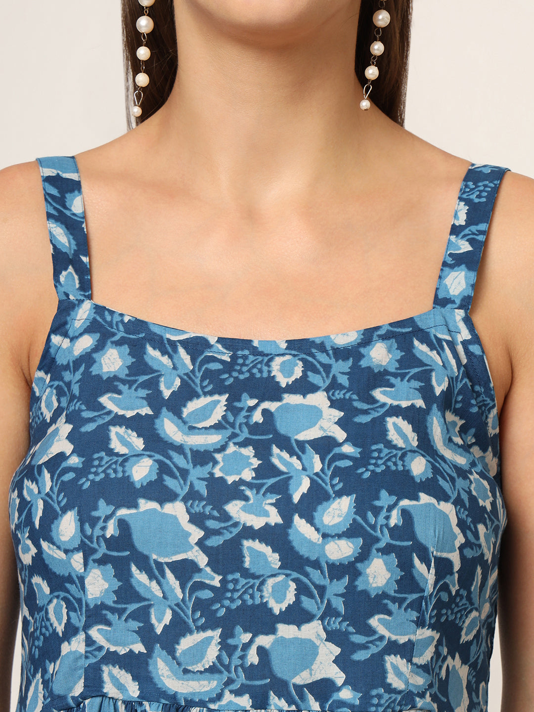 Noe Velarro Sky Blue Printed Cotton Fabric Fit & Flare Dress