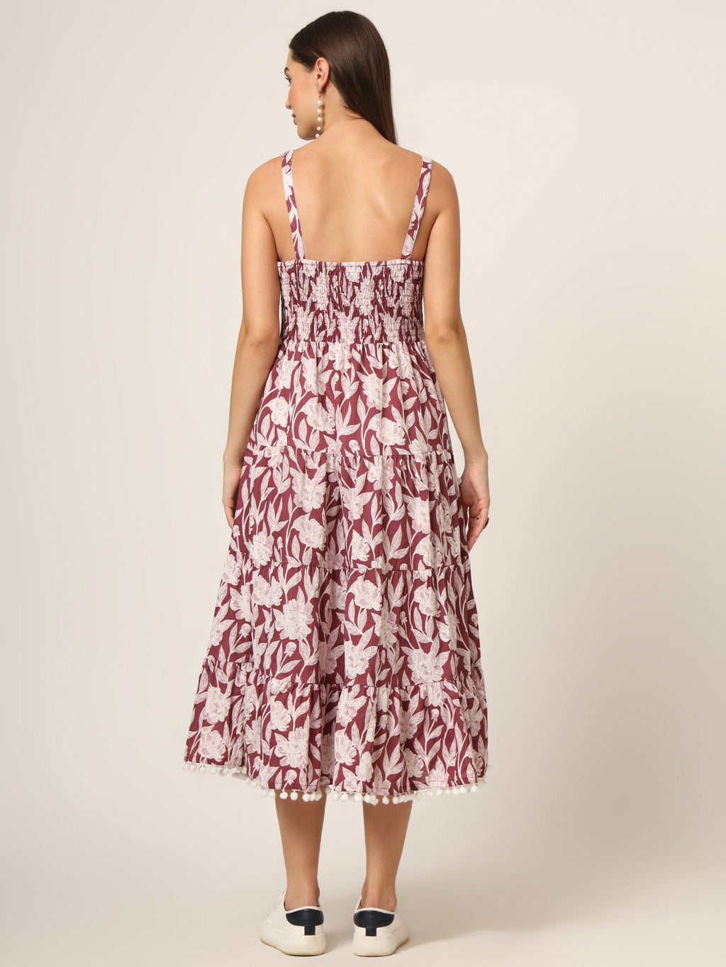 Noe Velarro Burgundy Printed Cotton Fabric Fit & Flare Dress