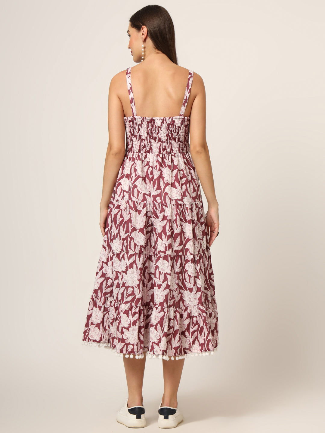 Noe Velarro Burgundy Printed Cotton Fabric Fit & Flare Dress