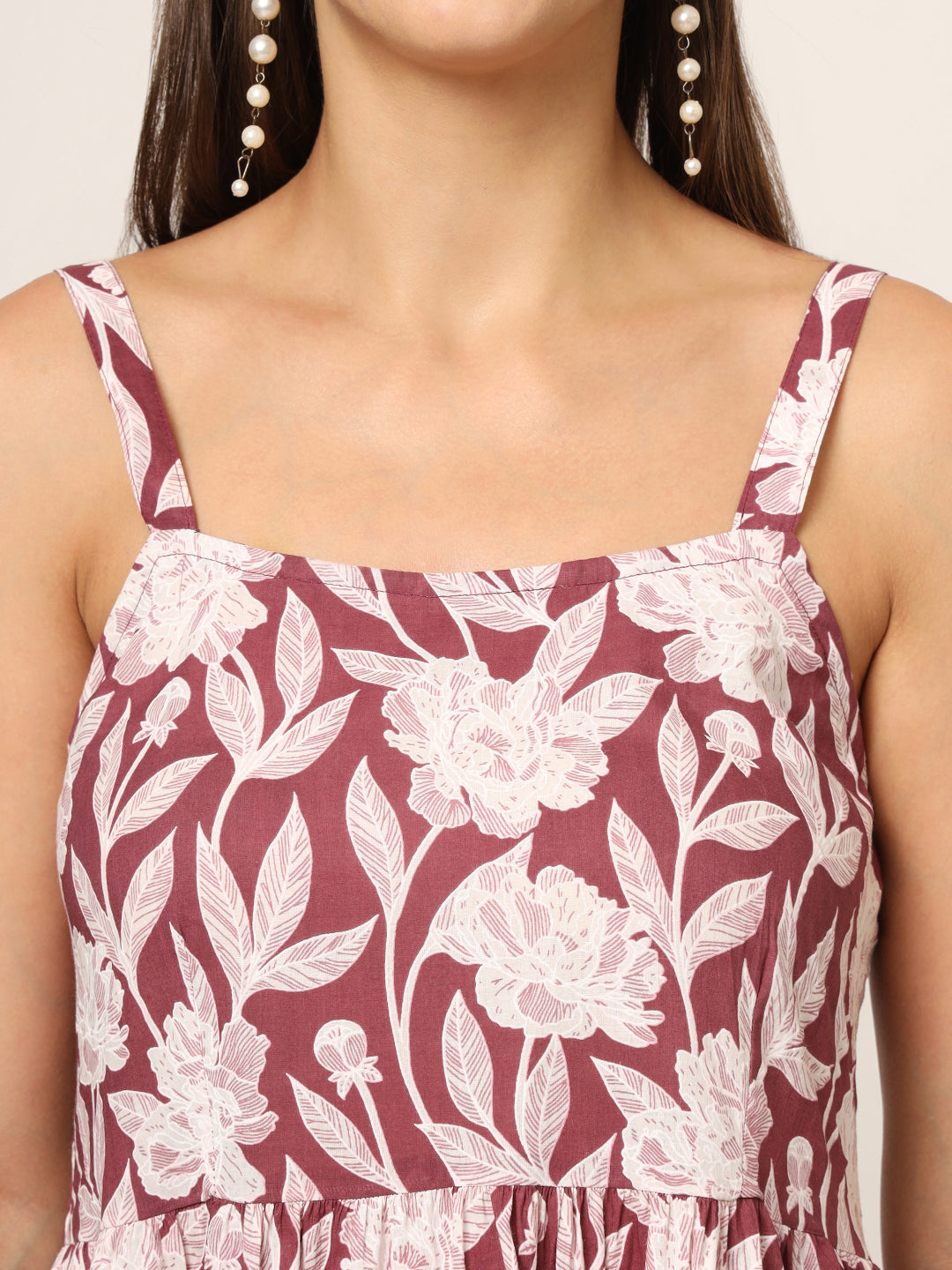 Noe Velarro Burgundy Printed Cotton Fabric Fit & Flare Dress