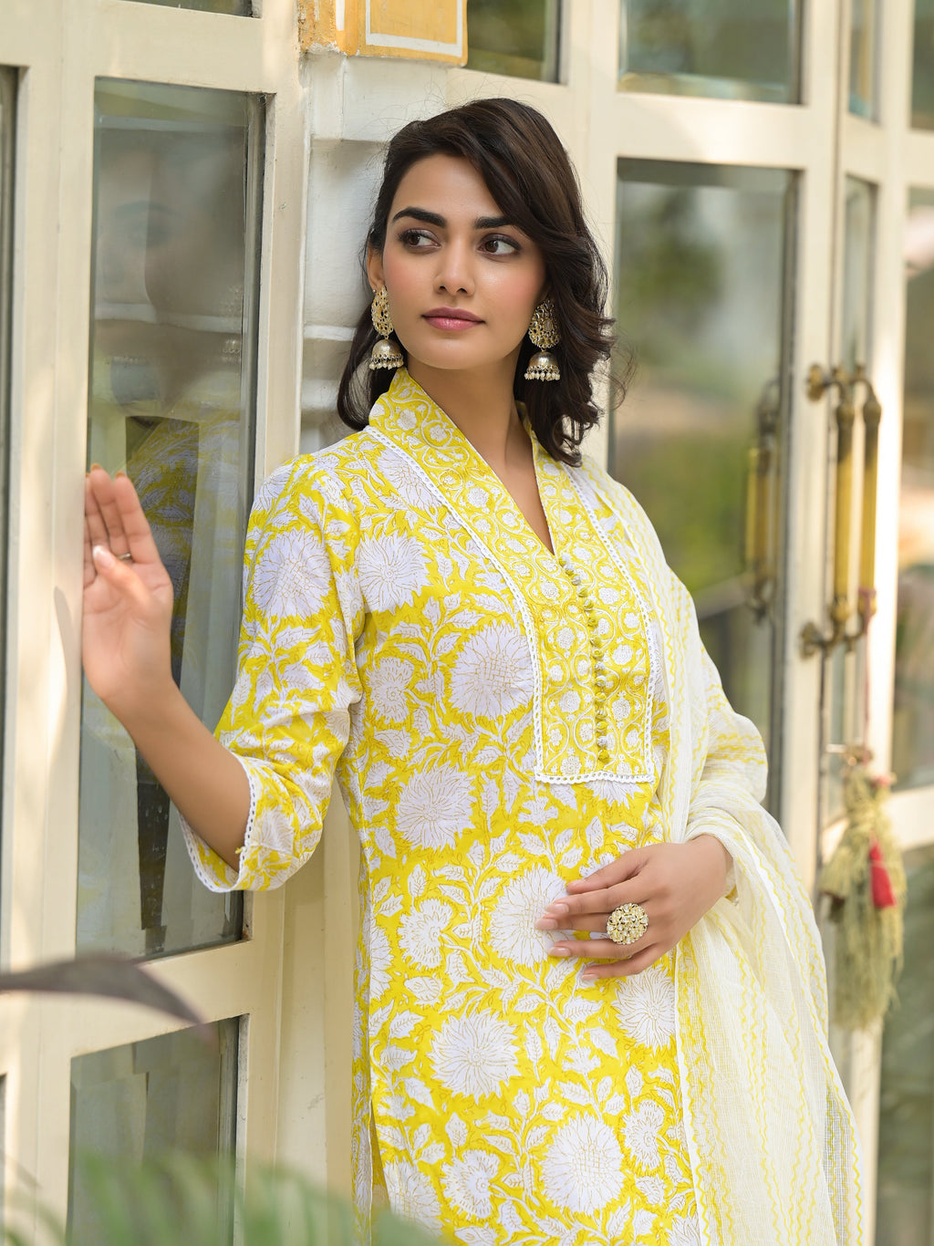 Noe Velarro Yellow Hand Block Print Pure Cotton Straight Kurta Set