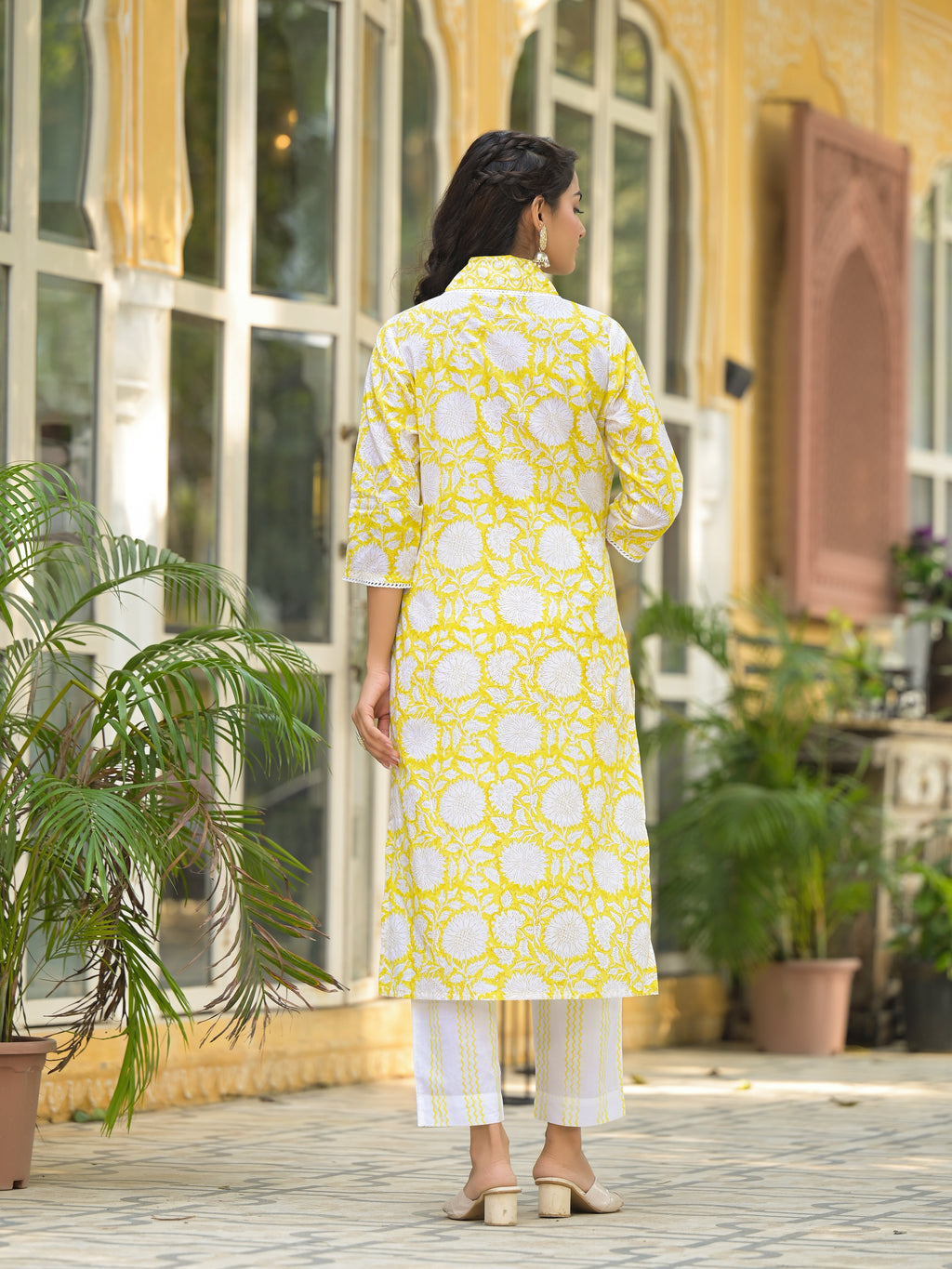 Noe Velarro Yellow Hand Block Print Pure Cotton Straight Kurta Set
