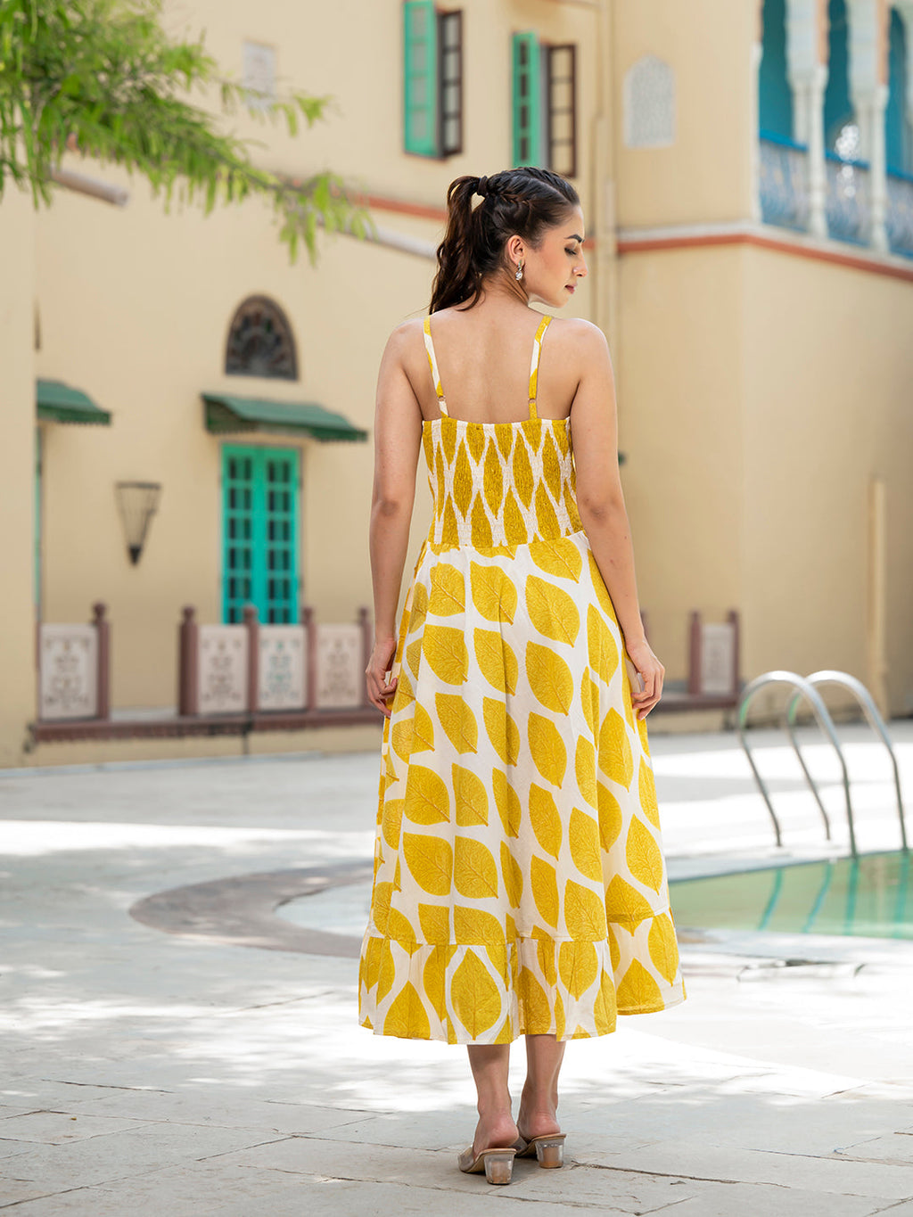 Noe Velarro Yellow Printed Pure Cotton Fit & Flare Dress