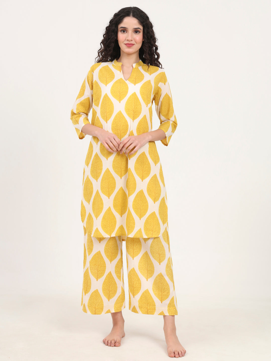 Noe Velarro Yellow Printed Cotton Night Suit