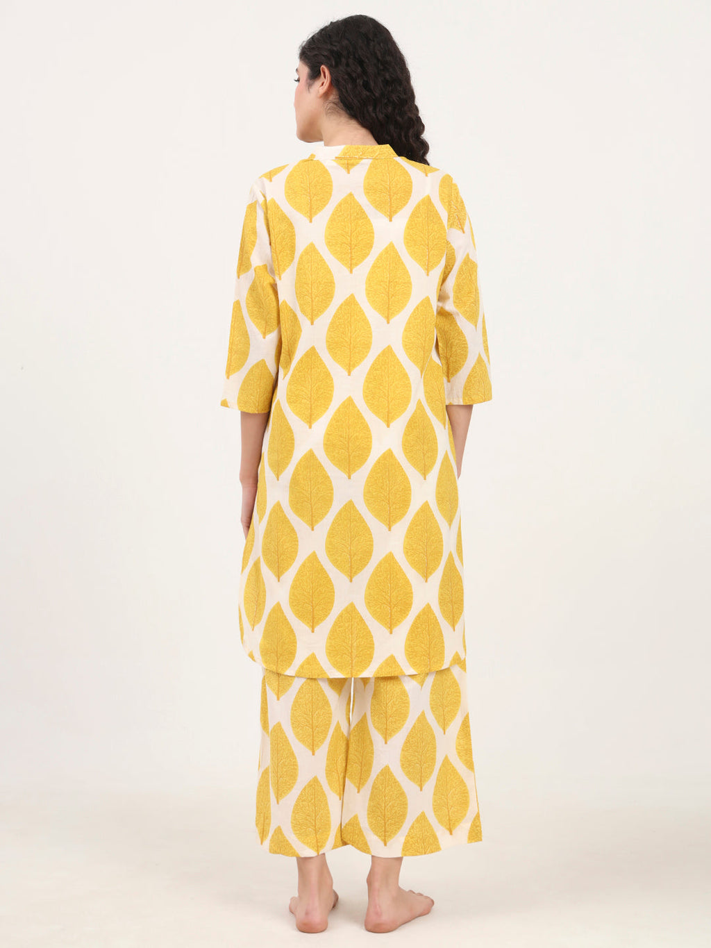 Noe Velarro Yellow Printed Cotton Night Suit