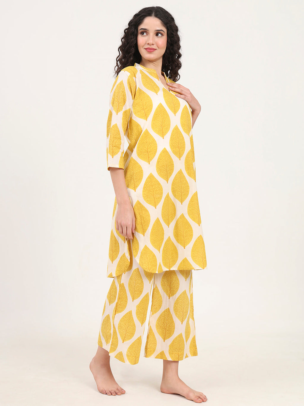 Noe Velarro Yellow Printed Cotton Night Suit