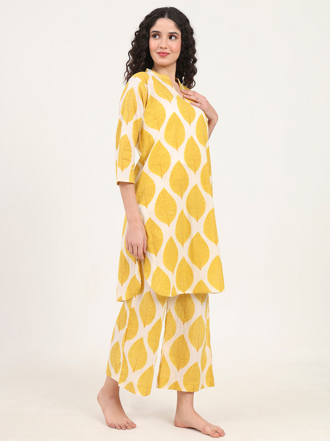 Noe Velarro Yellow Printed Cotton Night Suit