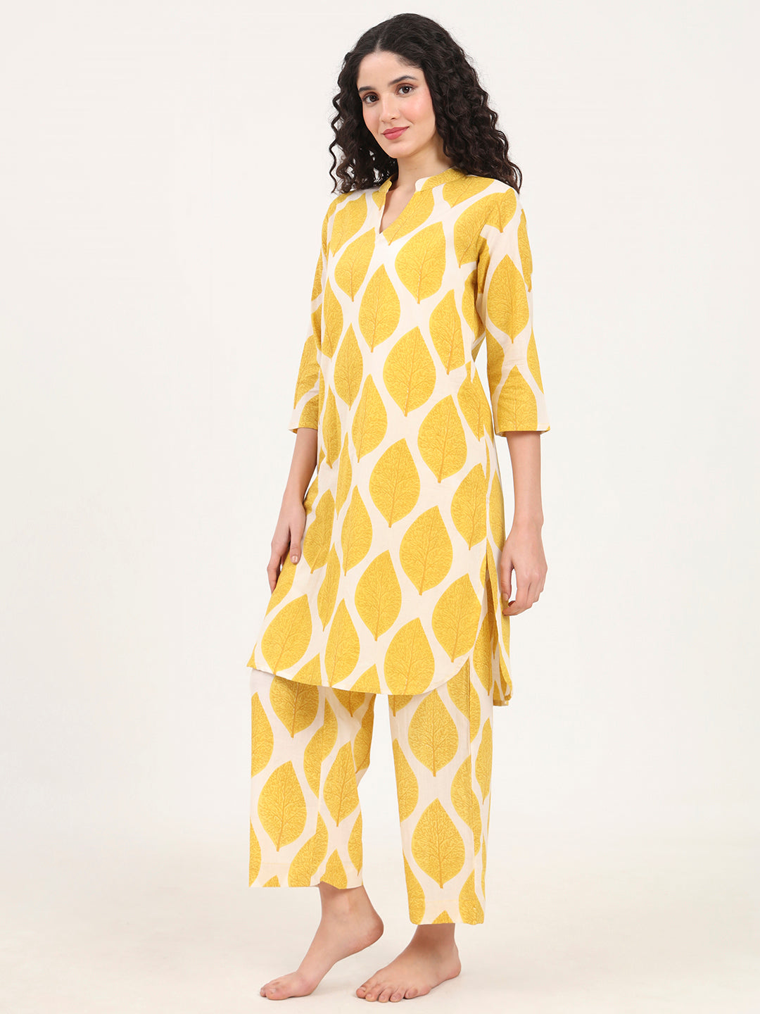 Noe Velarro Yellow Printed Cotton Night Suit