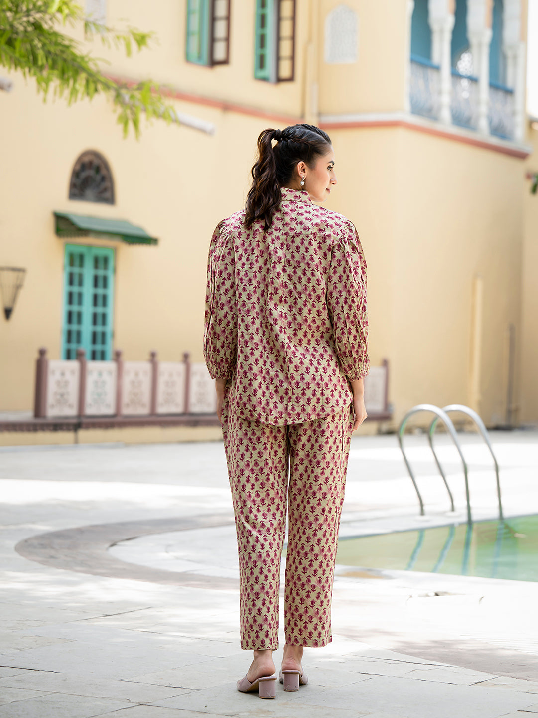Noe Velarro Red Floral Print Pure Cotton Straight Co-ord Set