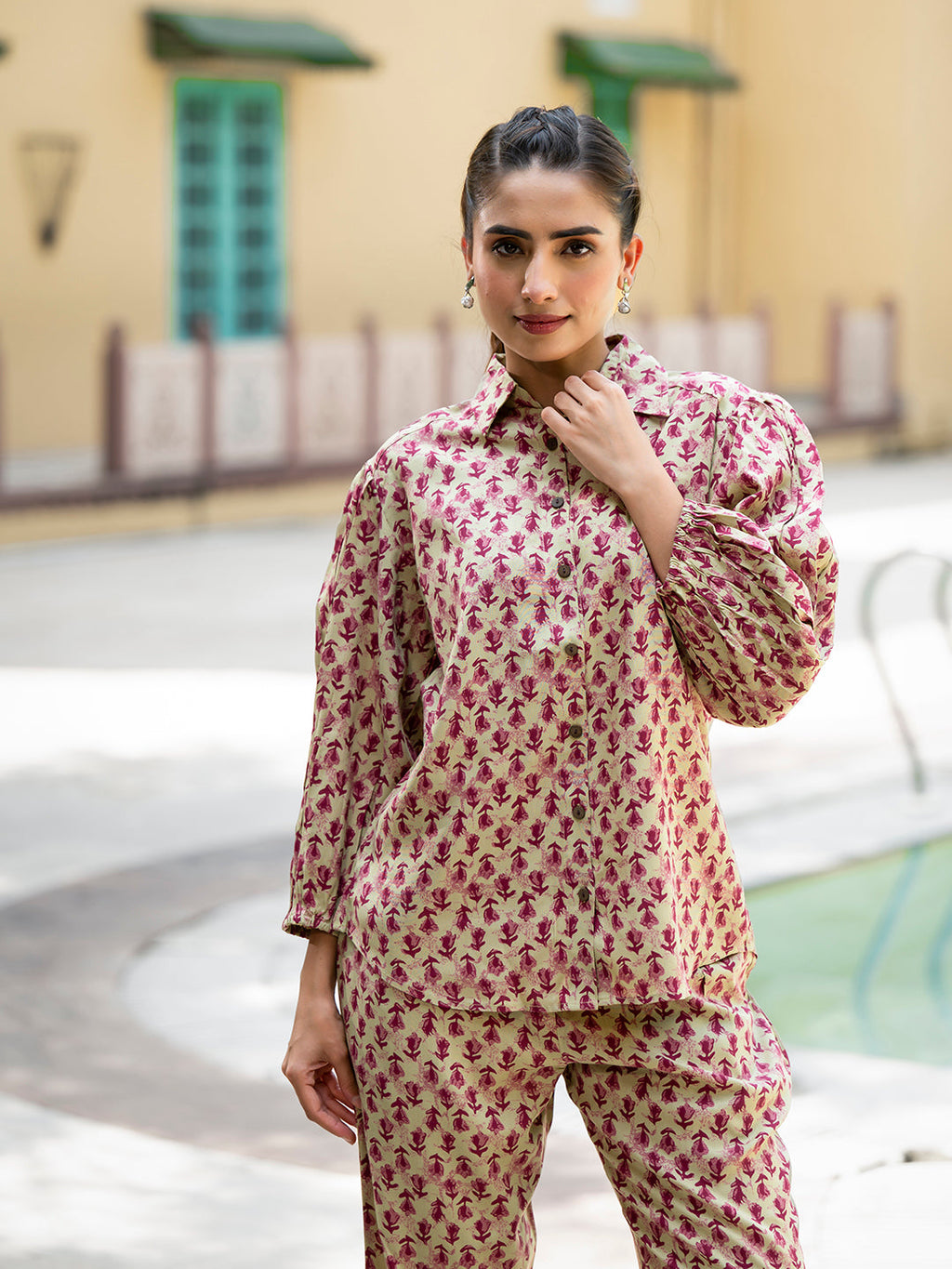 Noe Velarro Red Floral Print Pure Cotton Straight Co-ord Set