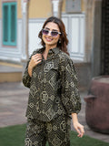 Noe Velarro Brown Floral Print Pure Cotton Straight Co-ord Set