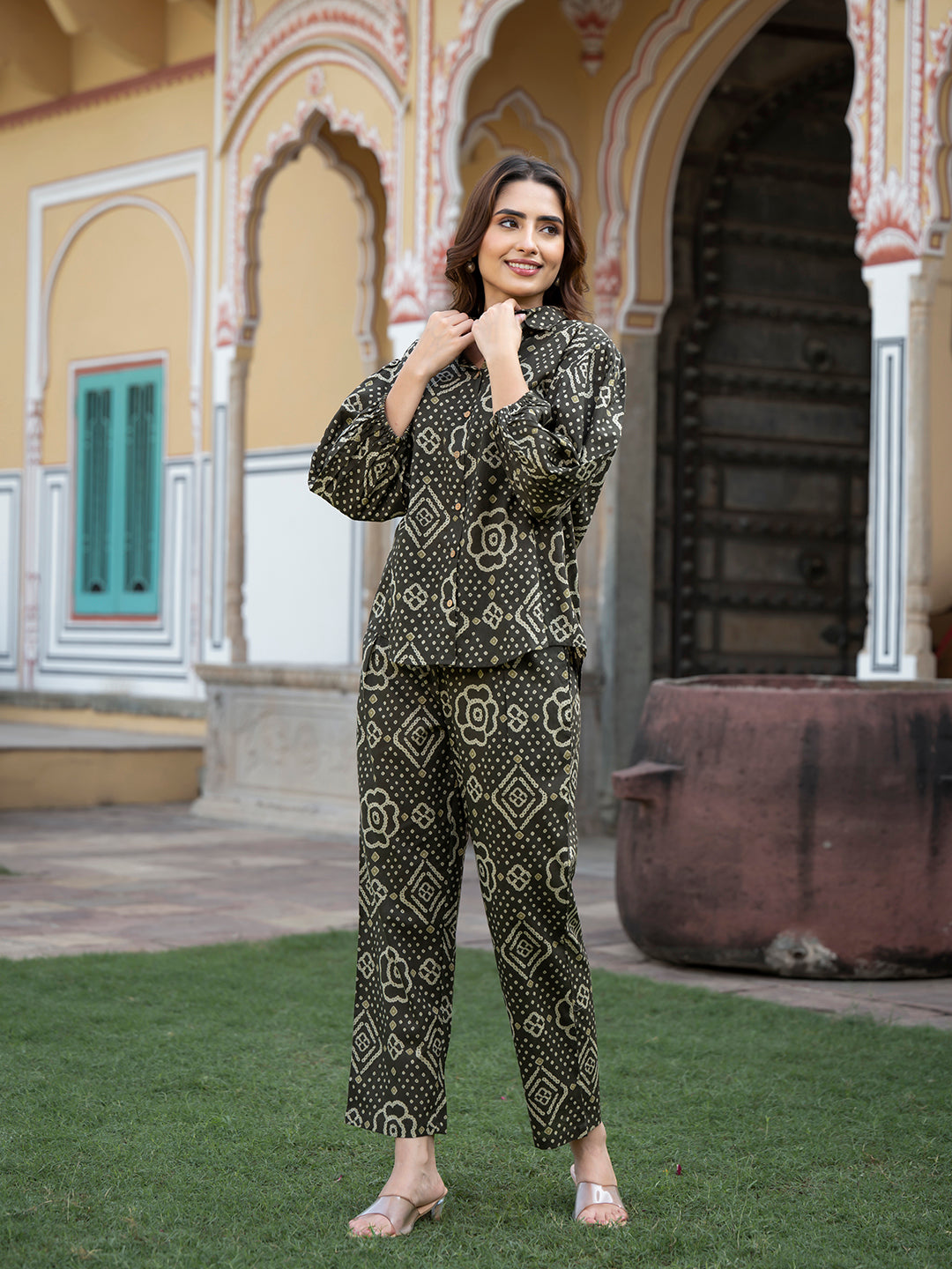 Noe Velarro Brown Floral Print Pure Cotton Straight Co-ord Set