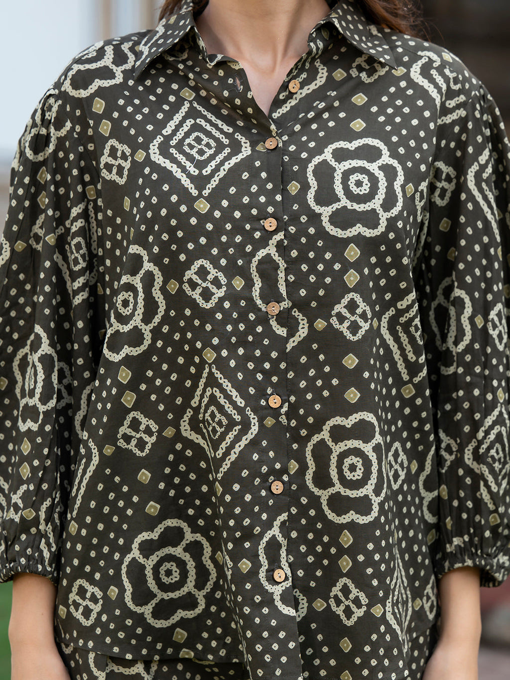 Noe Velarro Brown Floral Print Pure Cotton Straight Co-ord Set