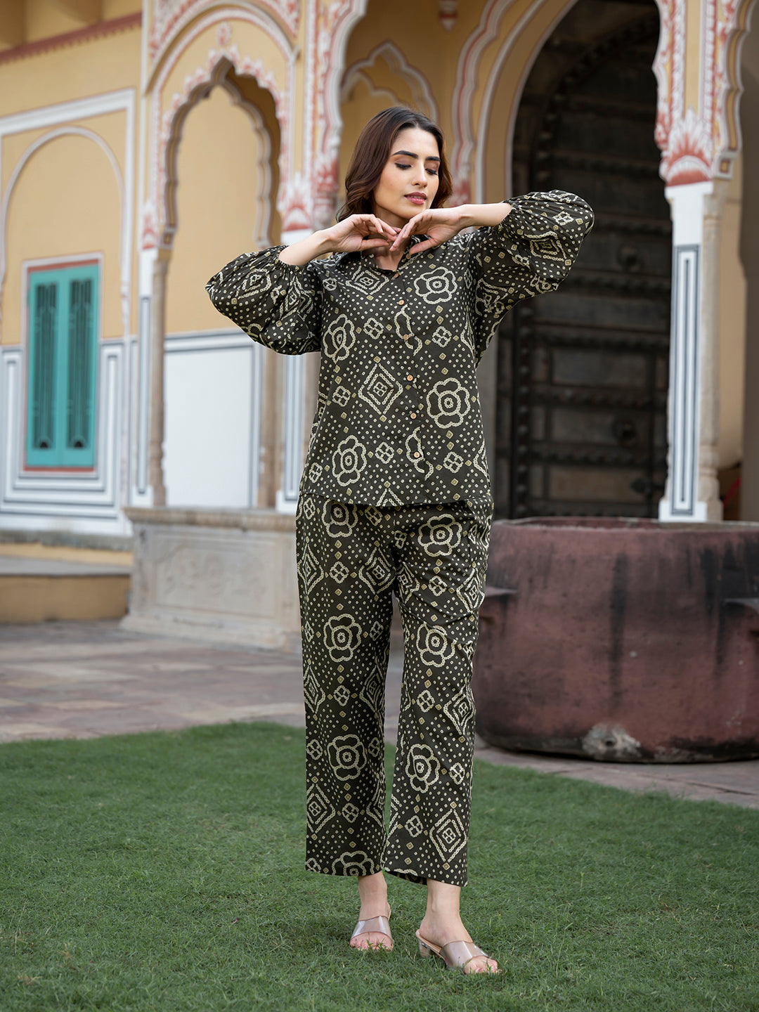 Noe Velarro Brown Floral Print Pure Cotton Straight Co-ord Set