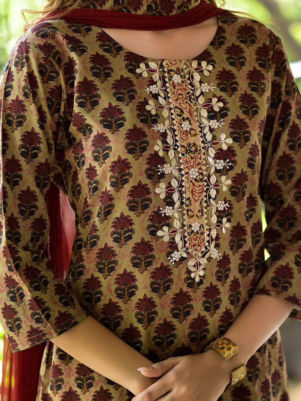 Noe Velarro Brown Straight fit Zardozi Work Knee Long Cotton Kurta Set for women