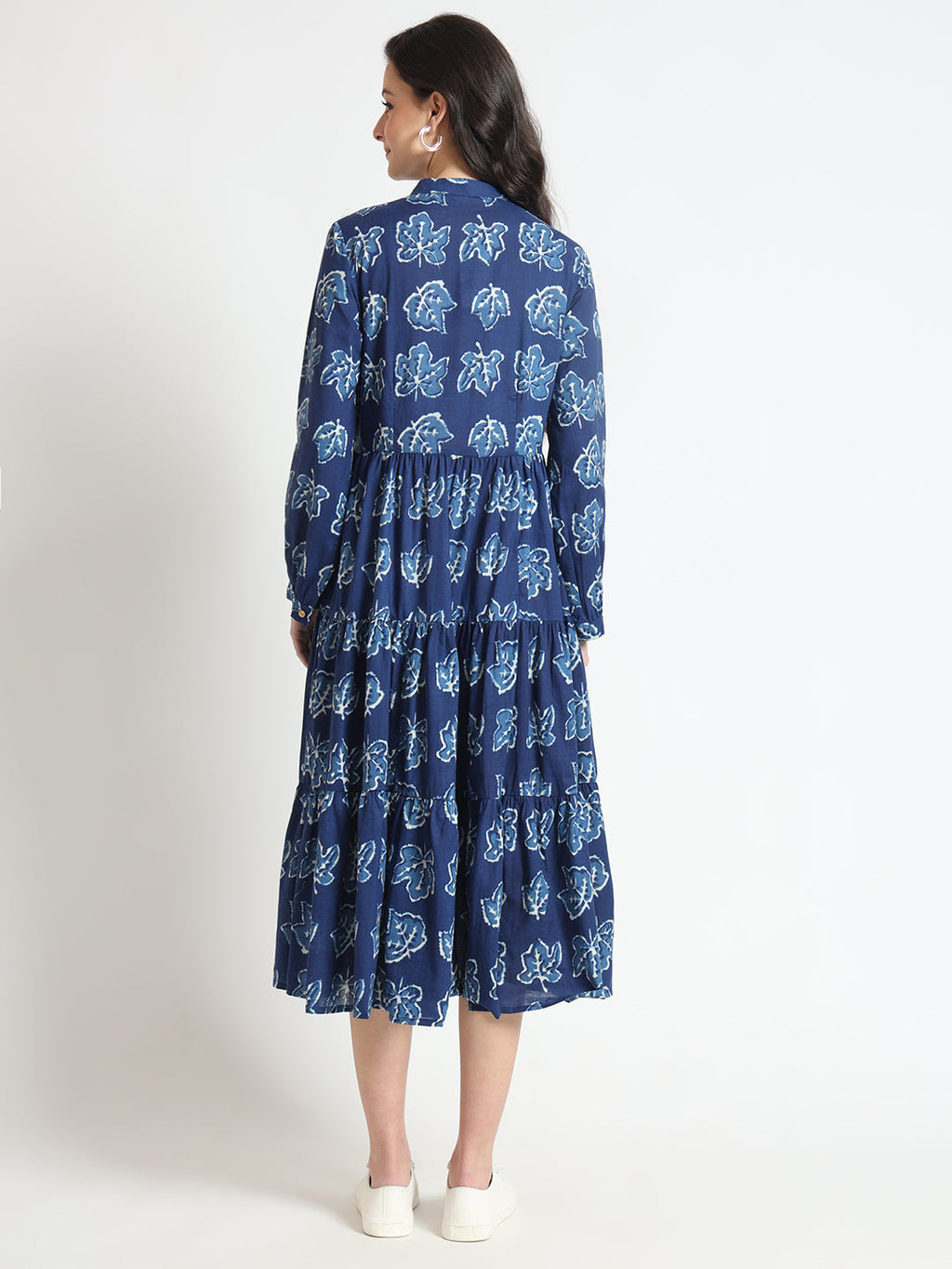 Noe Velarro Blue Floral Print Cotton Fabric Flared Dress