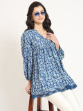Noe Velarro Blue Cotton V-Neck Top